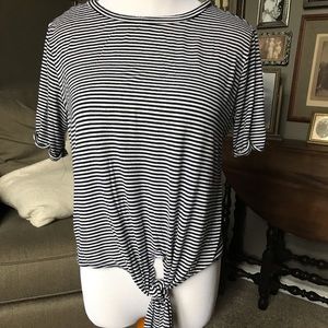 Navy and white striped t-shirt with knot